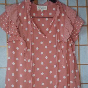 Pink with white polka dot Blouse with ruffles (L)